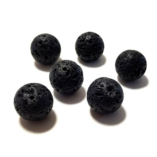 10 perles de pierre de lave noire naturelle 16 mm