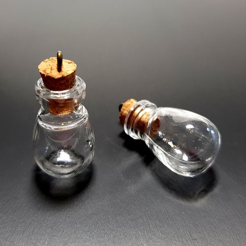 Mini fiole bouteille gourde en verre 24 mm avec anneau bronze (x1)
