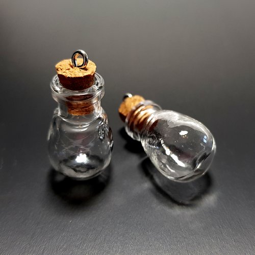 Mini fiole bouteille gourde en verre 24 mm avec anneau argent (x1)