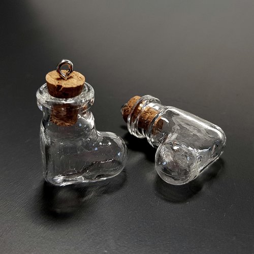Mini fiole bouteille botte en verre 25 mm avec anneau argent (x1)