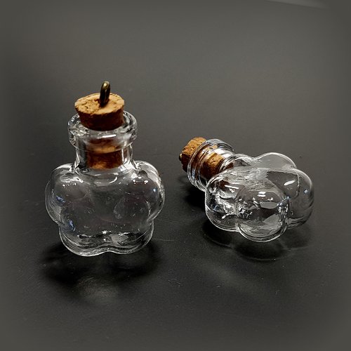 Mini fiole bouteille fleur en verre 26 mm avec anneau bronze (x1) /
