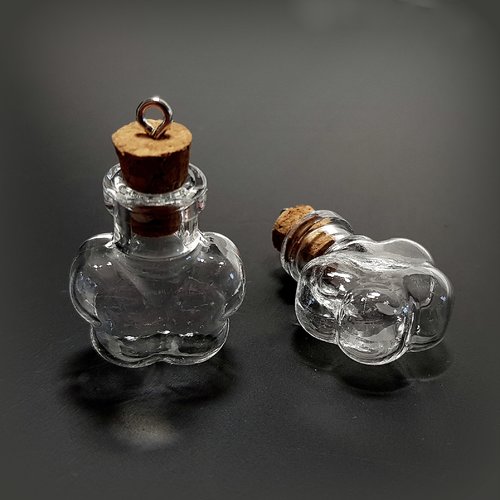 Mini fiole bouteille fleur en verre 26 mm avec anneau argent (x1) /