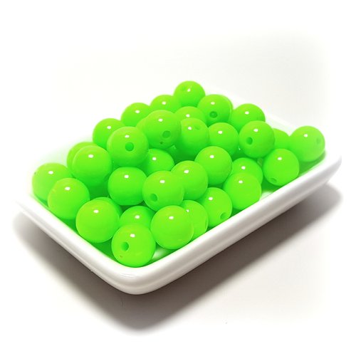 50 perles acrylique 10 mm vert fluo