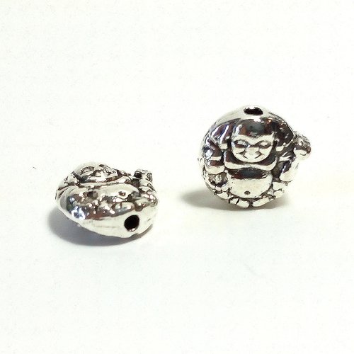 Perles palets bouddha argent vieilli 10 mm (x5)
