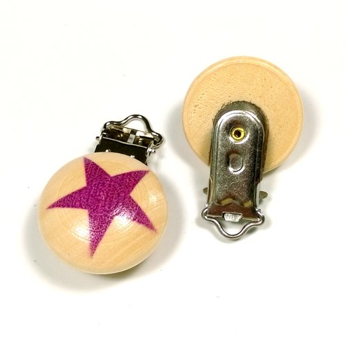 1 pince clip attache tétine attache bretelles en bois étoile violette
