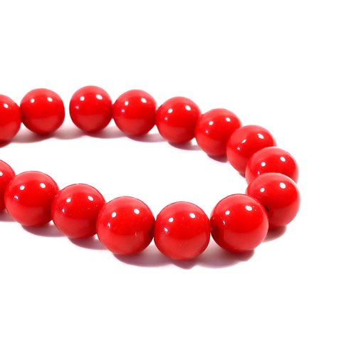 35 perles rondes en verre 10 mm rouge