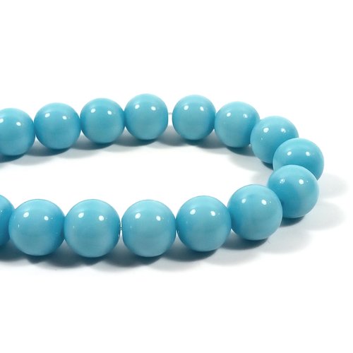 35 perles en verre 10 mm bleu ciel