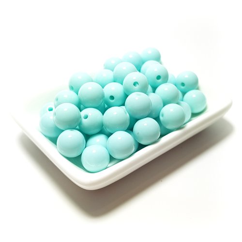 50 perles acrylique 10 mm bleu dragée