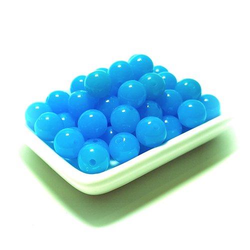 50 perles acrylique 10 mm jelly bleu