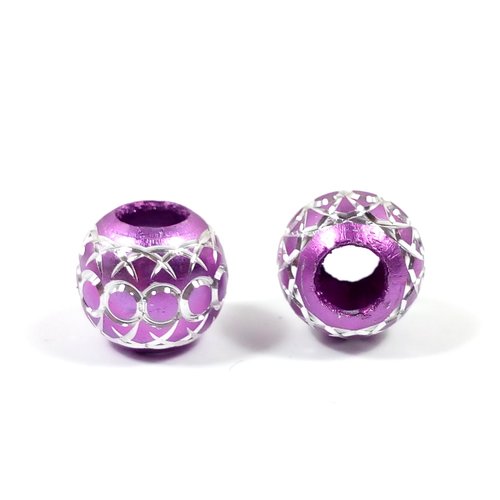 Perles aluminium gros trou 10 mm violet (x10)
