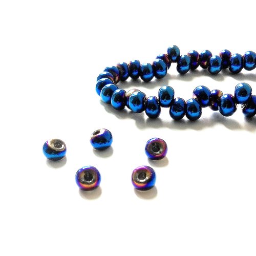 Perles de bohème gouttes en verre bleu électroplate 6 mm (x50)