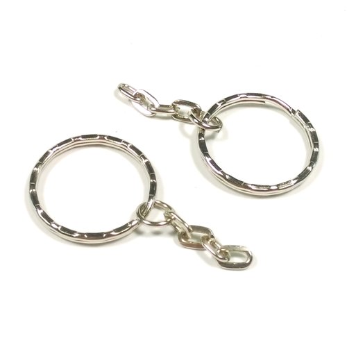 10 anneaux porte clef avec chainette 25mm