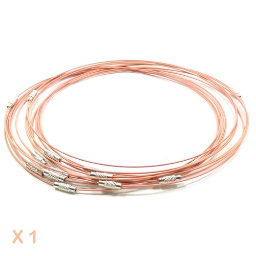 1 collier tour de cou fil câblé rose chair 45 cm