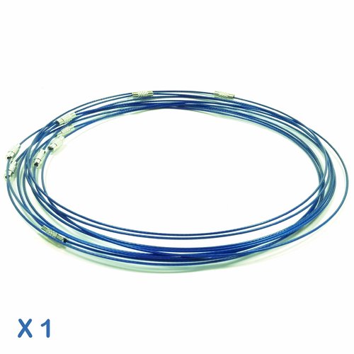 1 collier tour de cou fil câblé bleu 45 cm