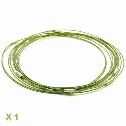 1 collier tour de cou fil câblé vert kaki 45 cm