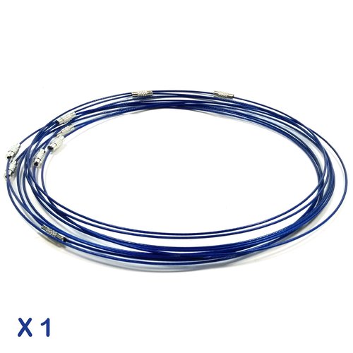 1 collier tour de cou fil câblé bleu foncé 45 cm