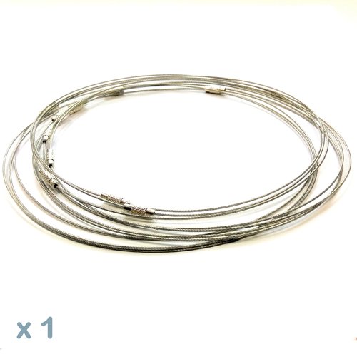 1 collier tour de cou fil câblé gris platine 45 cm