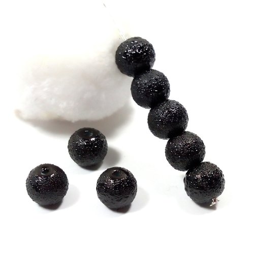 Perles en verre aspect granité 8 mm noir (x20)