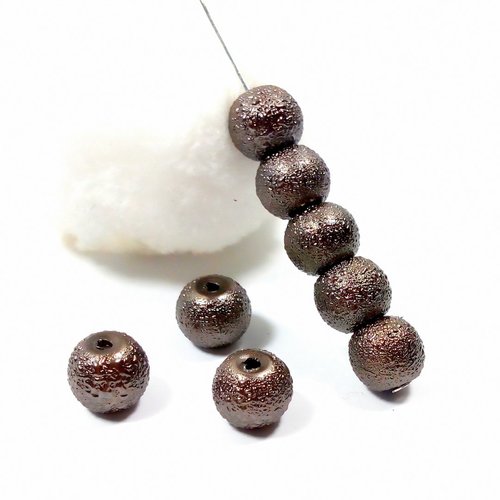 Perles en verre aspect granité 8 mm marron fumé (x20)