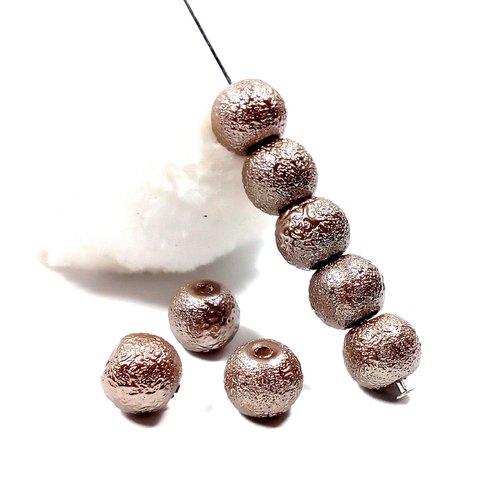 Perles en verre aspect granité 8 mm marron glacé (x20)