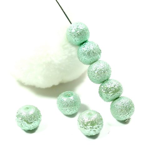 Perles en verre aspect granité 8 mm vert pale (x20)