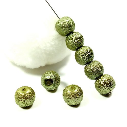 Perles en verre aspect granité 8 mm vert olive (x20)