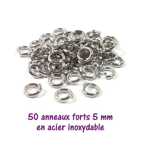 50 anneaux forts 5 x 1 mm acier inoxydable