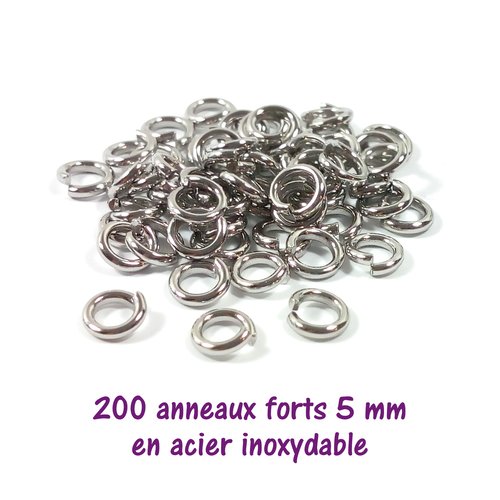 200 anneaux forts 5 x 1 mm acier inoxydable