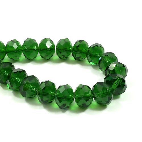 35 perles abaques à facettes 12 mm en verre vert foncé