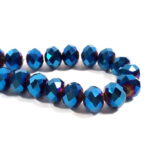Perles à facettes 12 mm verre bleu métal (x20)