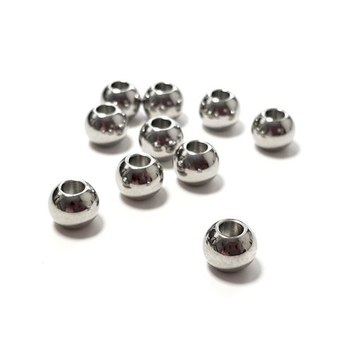 10 perles acier inoxydable 8 mm trou 3.5 mm