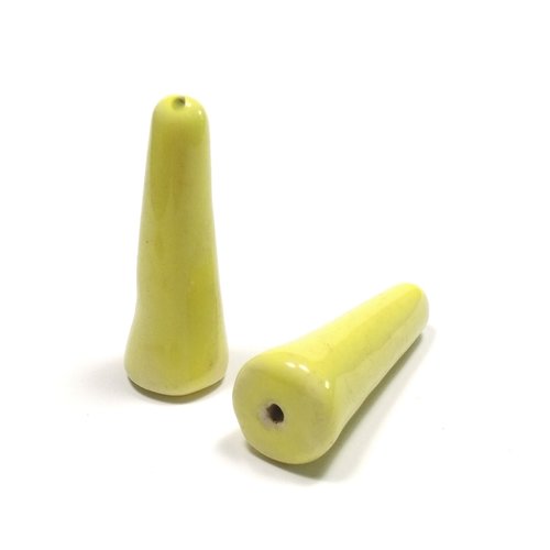 2 perles en céramique cône 38 mm jaune