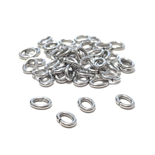 50 anneaux ovales 6.5 x 5 mm acier inoxydable section de 1.2 mm