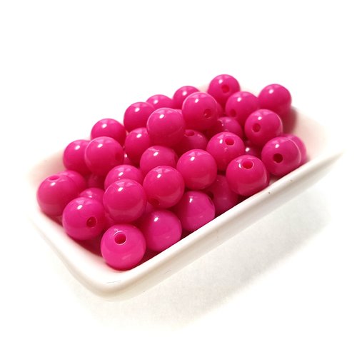 50 perles acrylique 10 mm rose vif