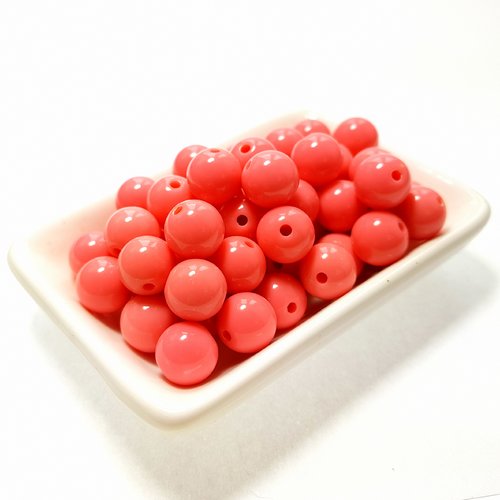 50 perles acrylique 10 mm rose carmadin