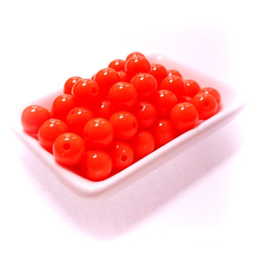 50 perles acrylique 10 mm orange fluo