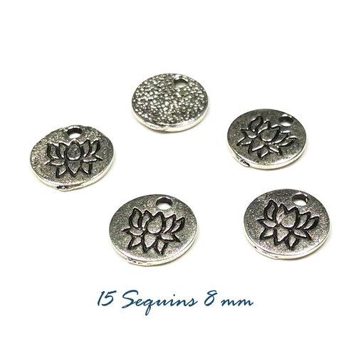 15 sequins breloques rondes lotus 8 mm