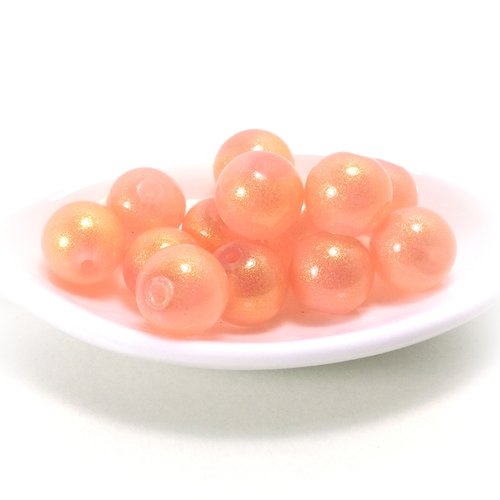 Perles en verre drawbench 10 mm saumon irisé x20