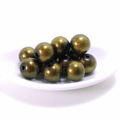 Perles en verre drawbench 10 mm kaki irisé x20