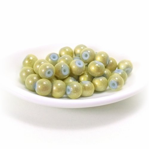 Perles magiques en verre 6 mm beige kaki irisé x50