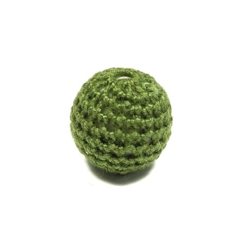 1 perle au crochet 21 mm en fil de coton vert kaki
