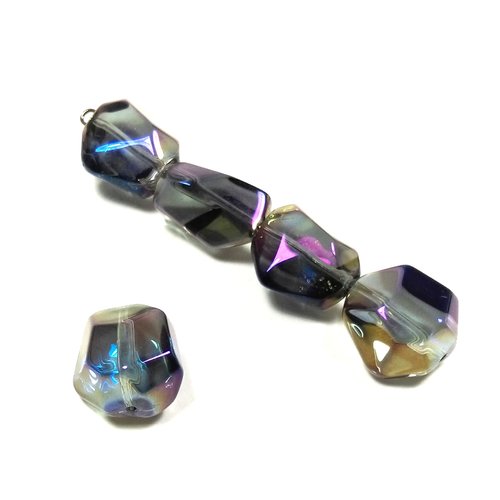 5 perles de verre ab pépites a facettes reflets violet 17 mm