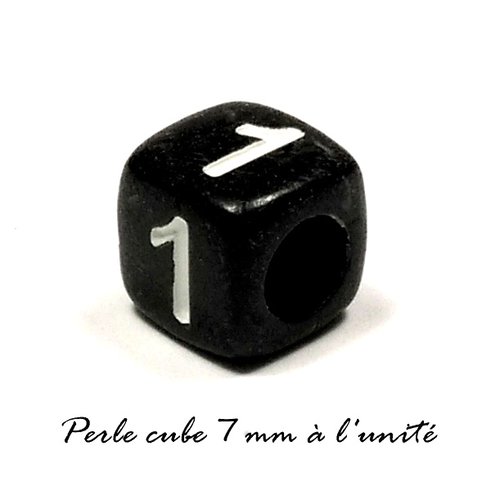 Perle chiffre "  1  " cube acrylique noir 7 mm