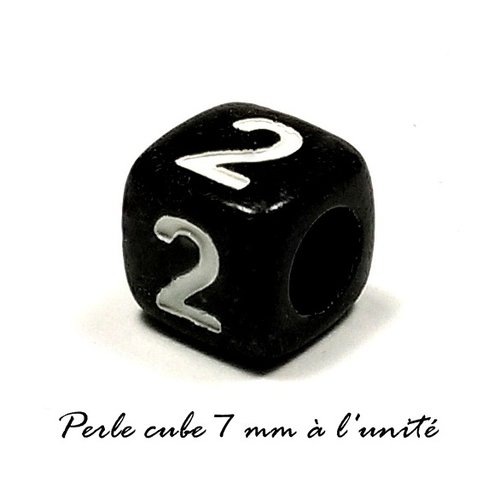 Perle chiffre "  2  " cube acrylique noir 7 mm