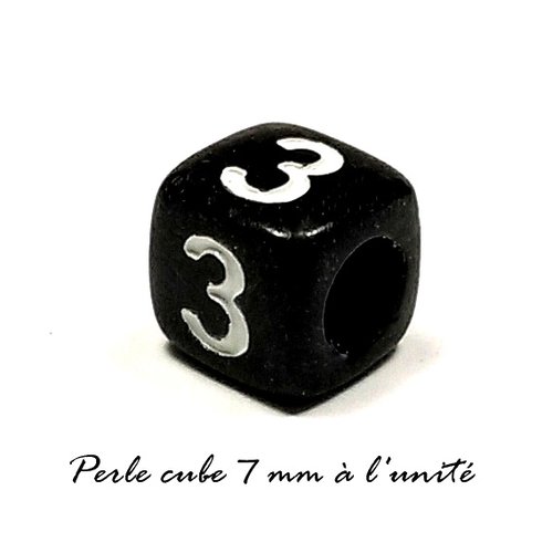 Perle chiffre "  3  " cube acrylique noir 7 mm