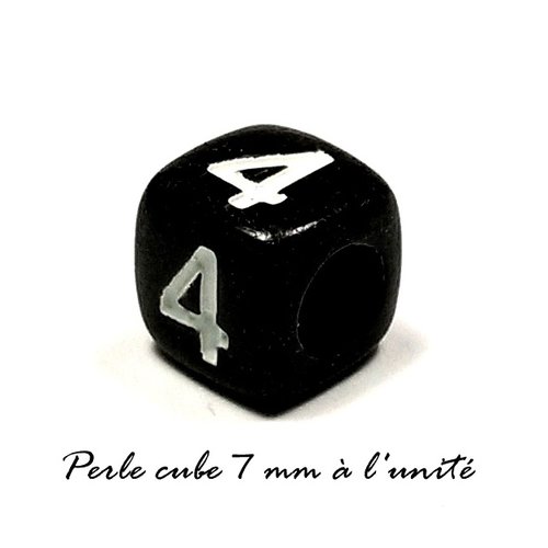 Perle chiffre "  4  " cube acrylique noir 7 mm