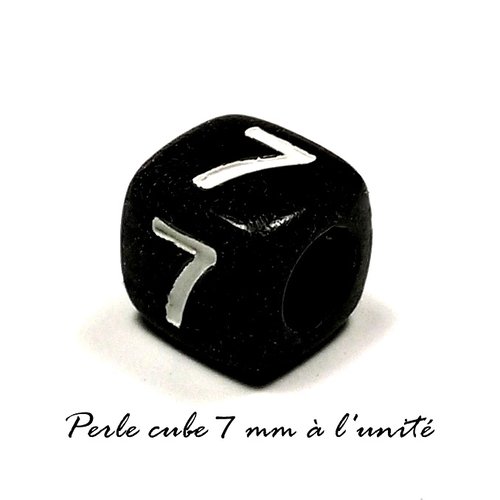 Perle chiffre "  7  " cube acrylique noir 7 mm