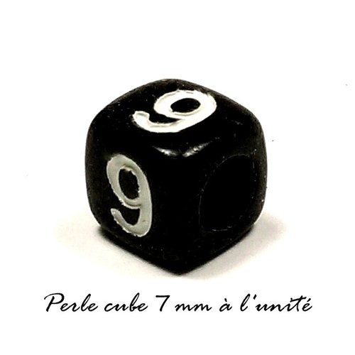 Perle chiffre "  9  " cube acrylique noir 7 mm