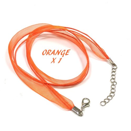 1 collier organza et coton ciré orange