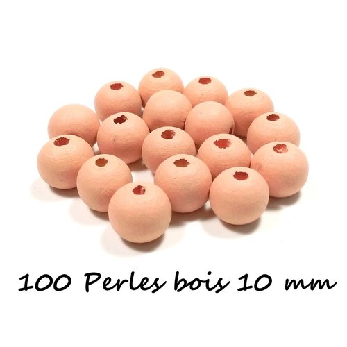 100 perles en bois 10mm rose chair